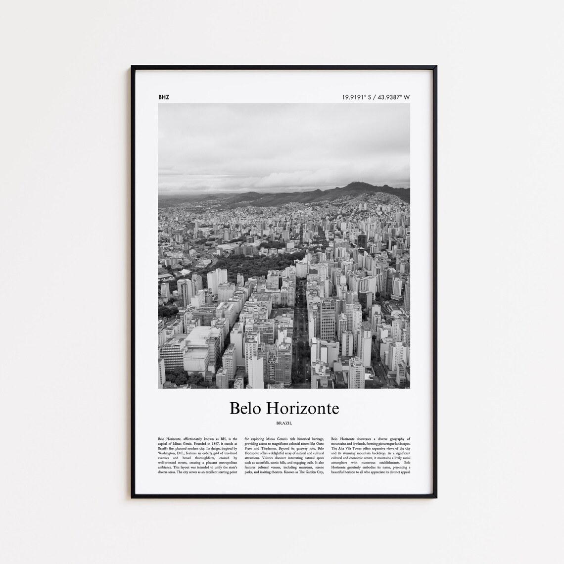 Belo Horizonte Brazil Cityscape Black and White Photo Poster