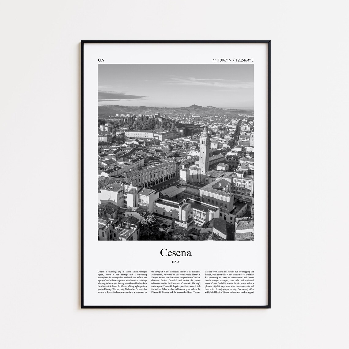 Cesena Italy Aerial Old Town Cityscape Black White Photo Poster