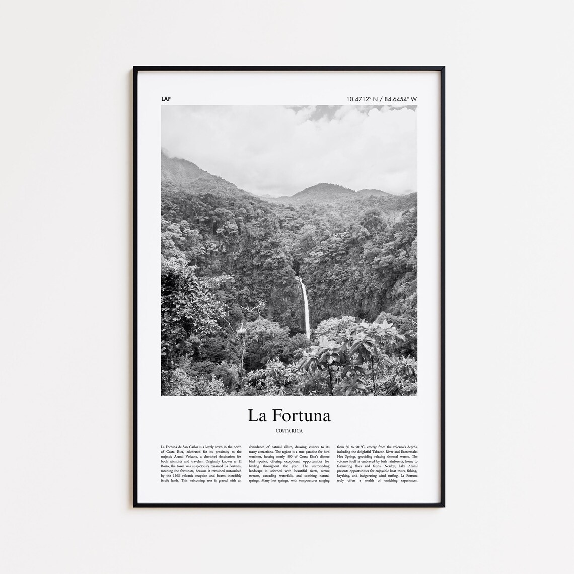 La Fortuna Costa Rica Waterfall Jungle Black And White Poster