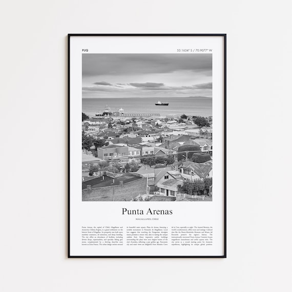 Punta Arenas Chile Black and White Harbor View Photo Travel Poster