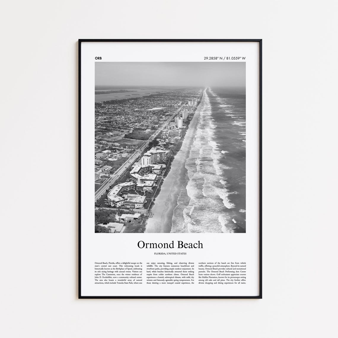 Ormond Beach Florida Black And White Aerial Coastline Photo Poster