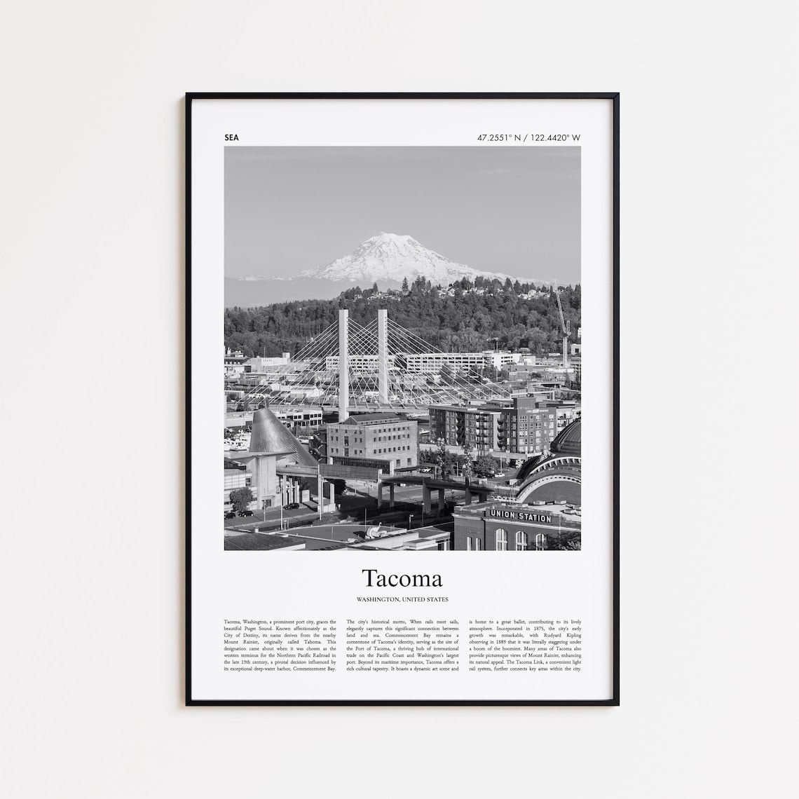 Tacoma Washington Mount Rainier Cable Bridge Photo Travel Poster