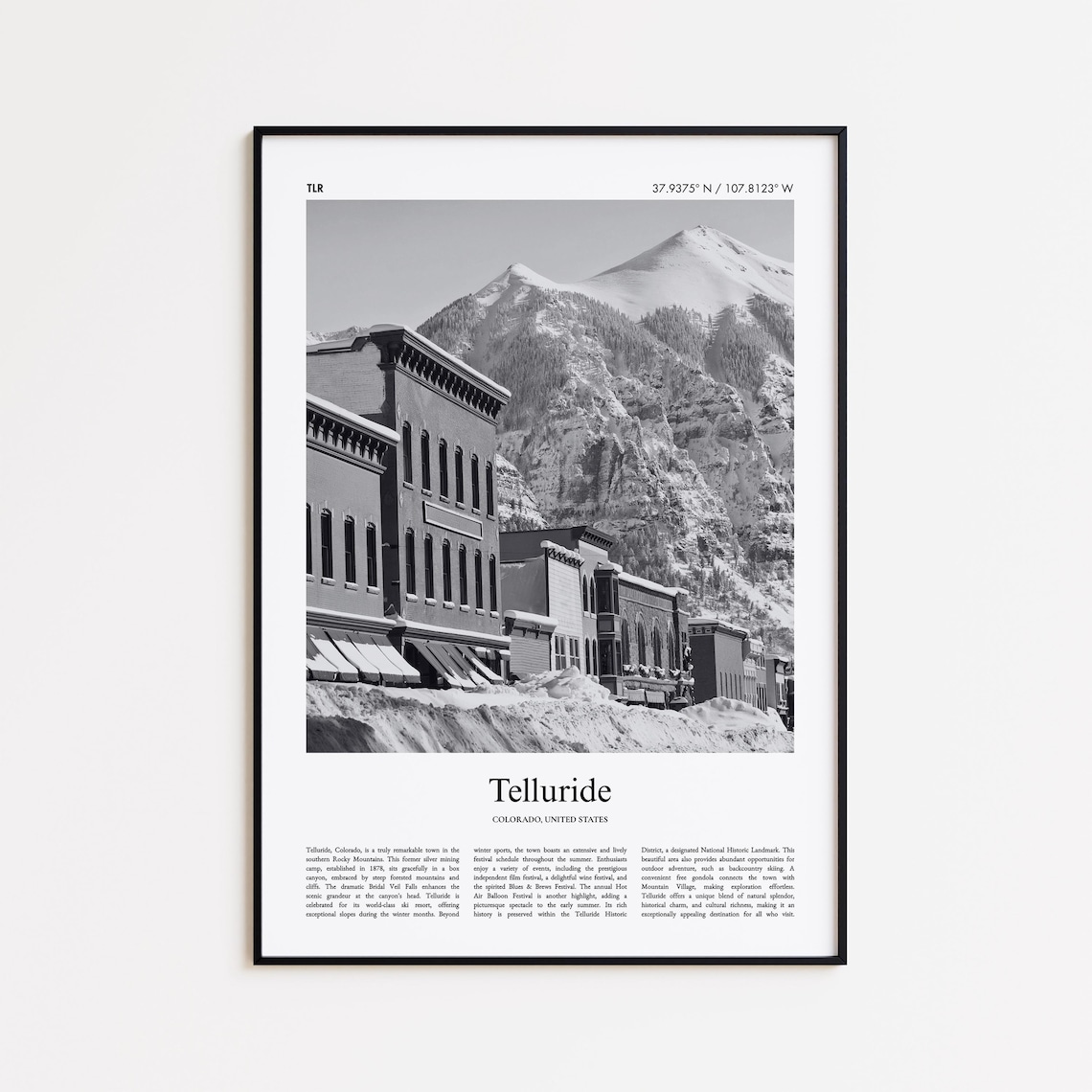 Telluride Colorado Mountain Town Winter Snowy Photo Art Print