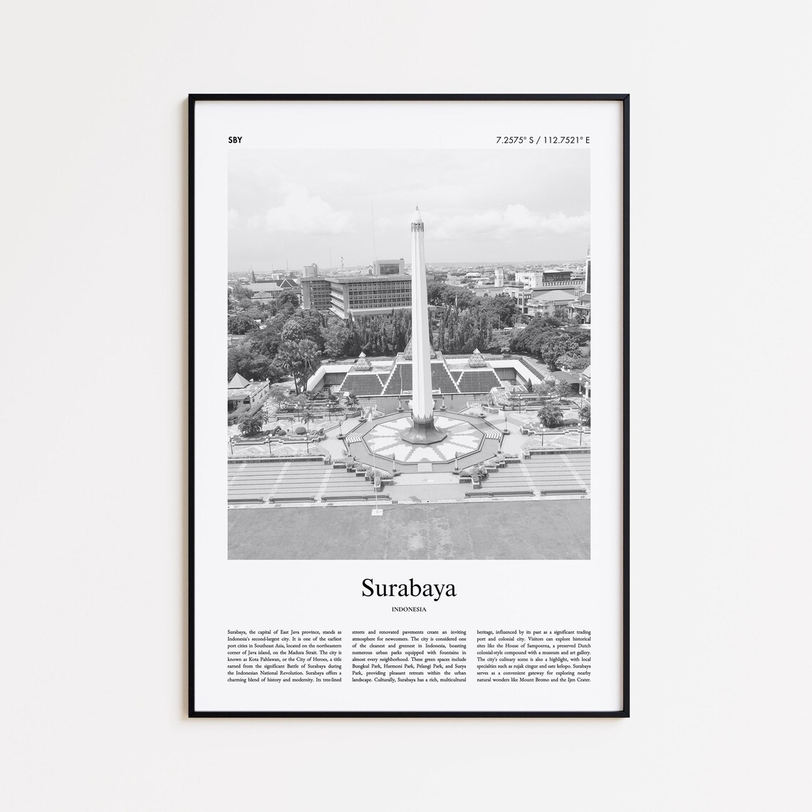 Surabaya Indonesia Black And White Monument Photo Travel Poster