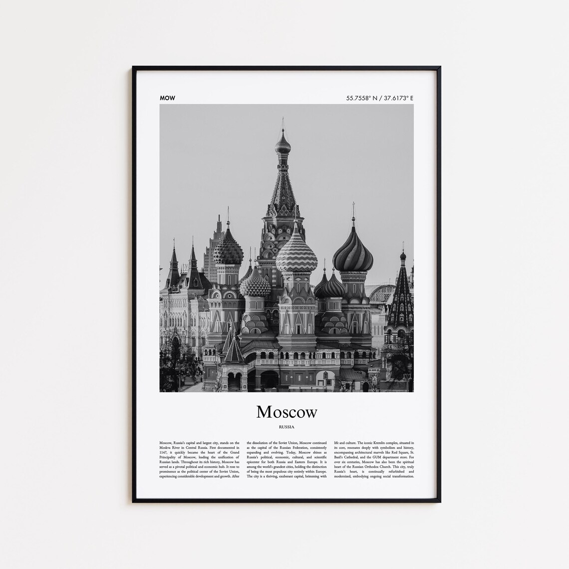 Moscow Russia Black And White Saint Basils Cathedral Photo Poster