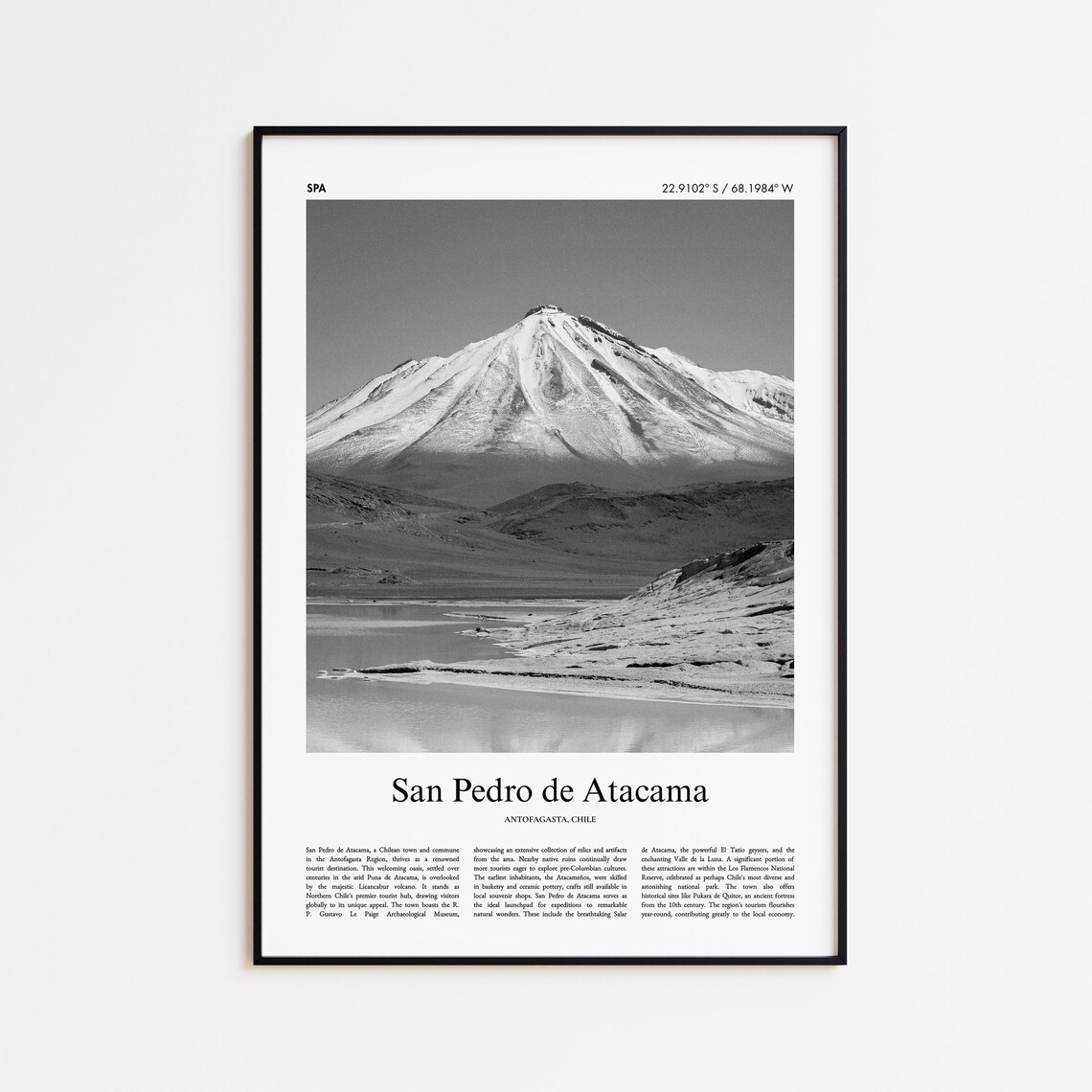 San Pedro de Atacama Chile Black and White Volcano Photo Poster