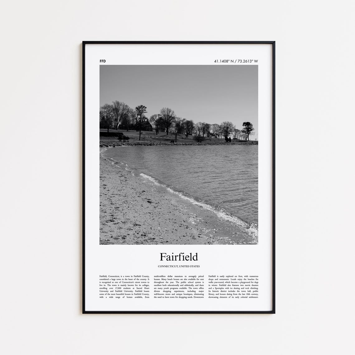Fairfield Connecticut Black And White Beach Shore Photography Poster