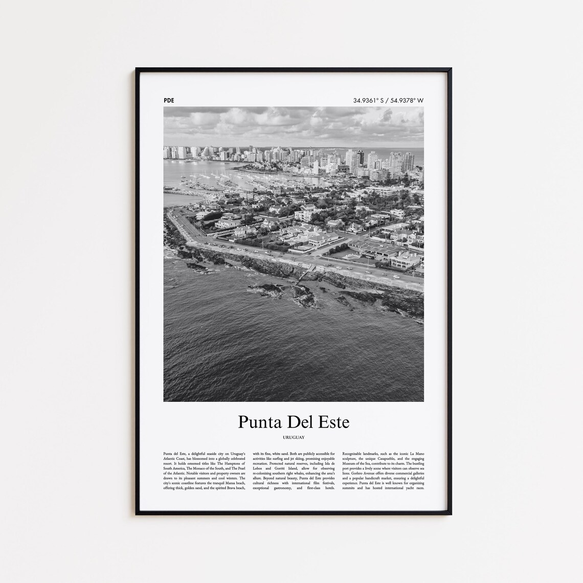 Punta Del Este Black And White Print Photo Poster Travel Gift Uruguay Wall Art