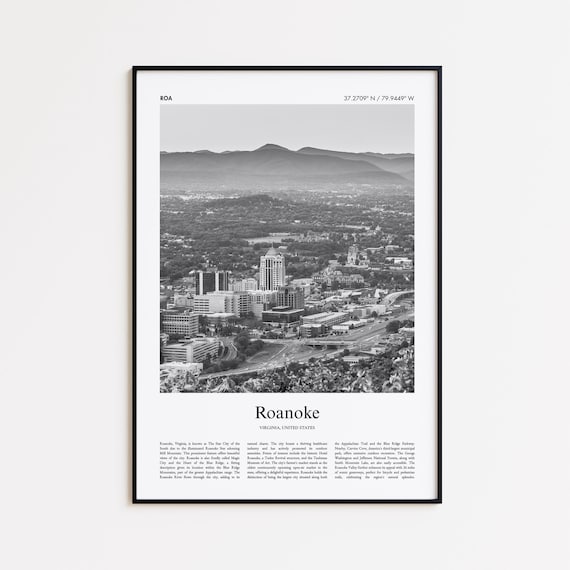 Roanoke Virginia Black And White Skyline Photo Travel Poster