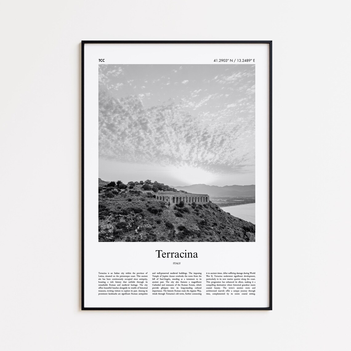 Terracina Italy Black and White Roman Ruins Photo Travel Poster