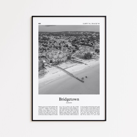 Bridgetown Black And White Print Photo Poster Travel Gift Barbados Wall Art Minimal Home Decor