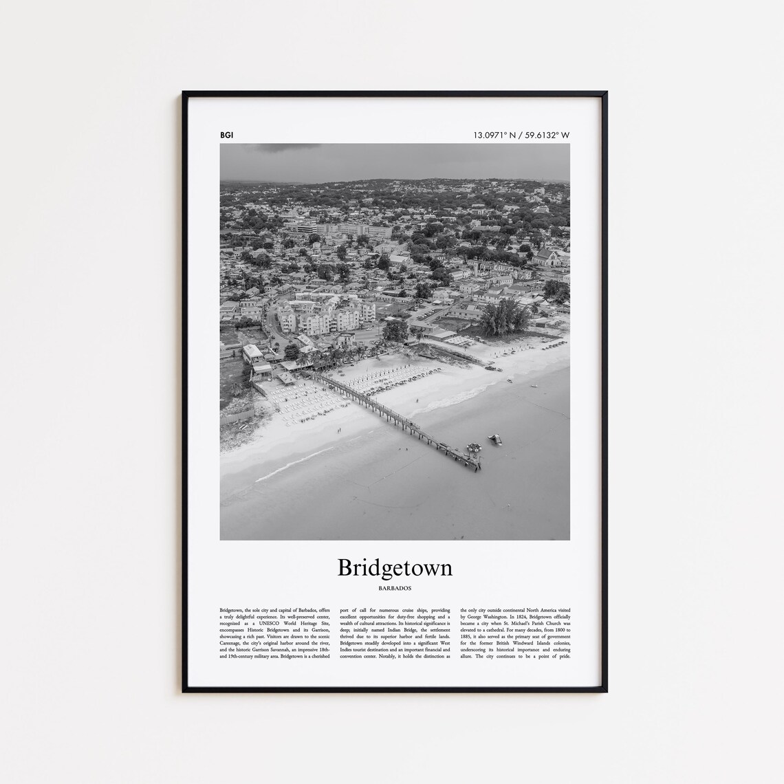 Bridgetown Barbados Black And White Aerial Photo Travel Poster