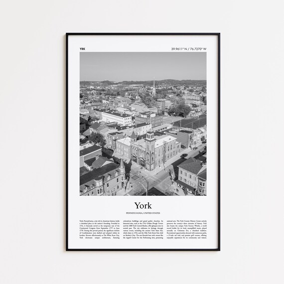 York Pennsylvania Aerial Cityscape Black And White Travel Poster