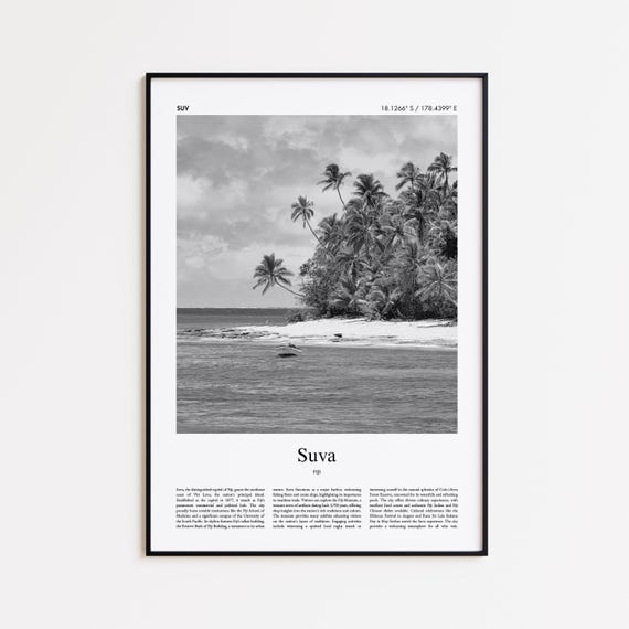 Suva Black And White Print Photo Poster Travel Gift Fiji Wall Art Minimal Home Decor