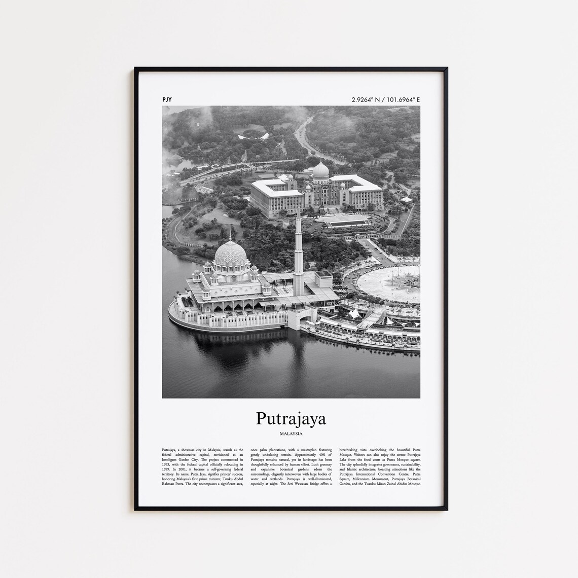 Putrajaya Malaysia Putra Mosque Black And White Photo Poster