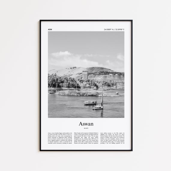Aswan Black And White Print Photo Poster Travel Gift Egypt Wall Art Minimal Home Decor