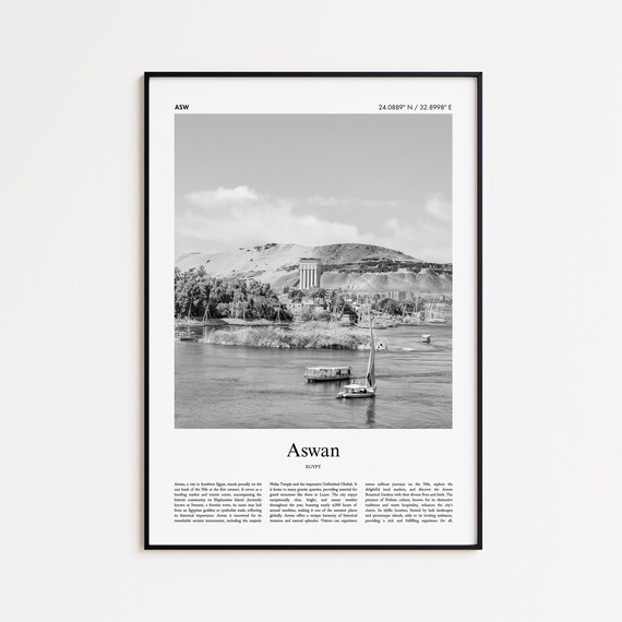 Aswan Egypt Black And White Nile Felucca Photo Minimal Travel Poster