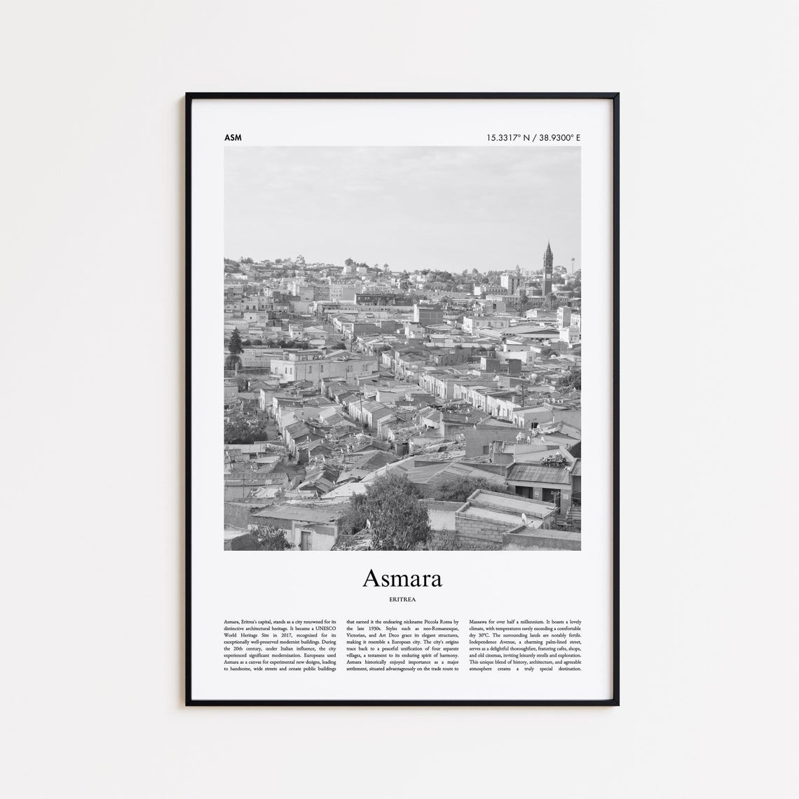 Asmara Eritrea Black And White Modernist Cityscape Photo Poster