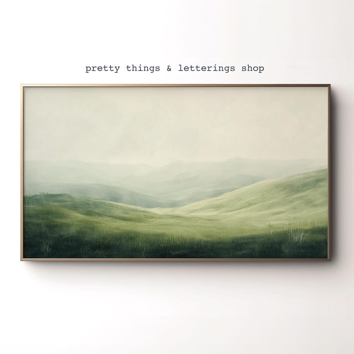 Misty Green Hills Rolling Meadow Minimalist Landscape Poster