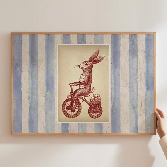 Rabbit Nursery Print Vintage Style Wall Art Antique Decor Baby Room Bedroom