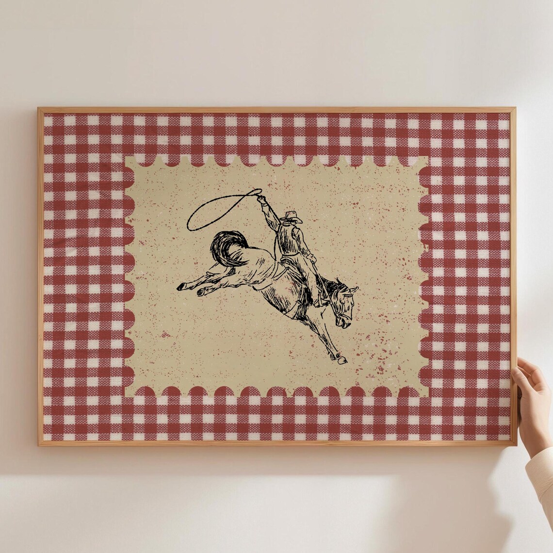 Vintage Gingham Rodeo Print, Western Bedroom Decor