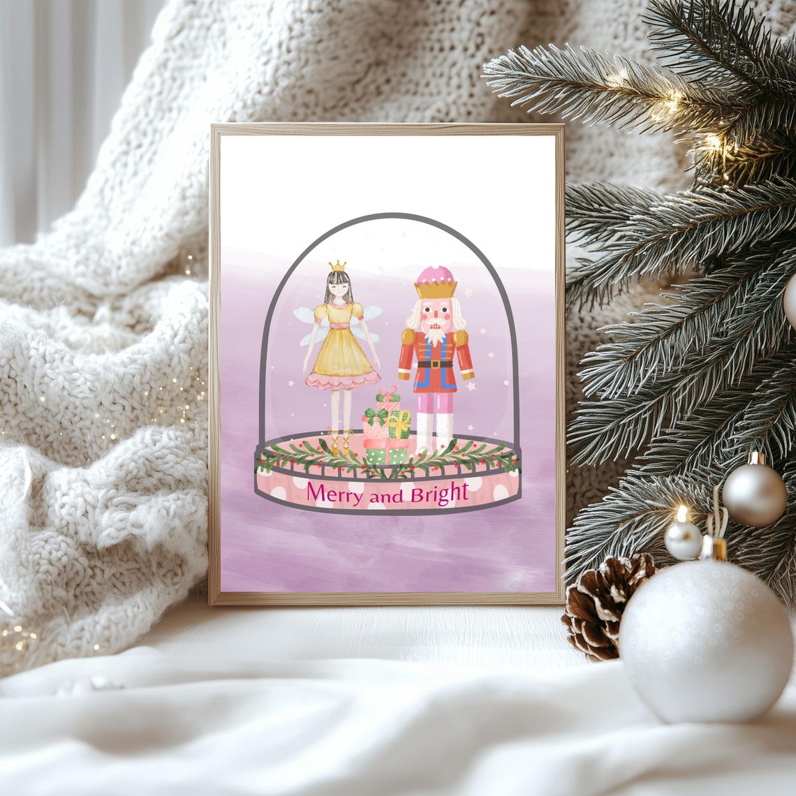 Merry And Bright Snow Globe Nutcracker Ballerina Christmas Poster - Image 3