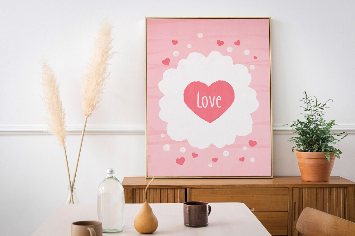 Love Heart Daisy Flower Pink Valentine Sweetheart Romance Wall Art - Image 2
