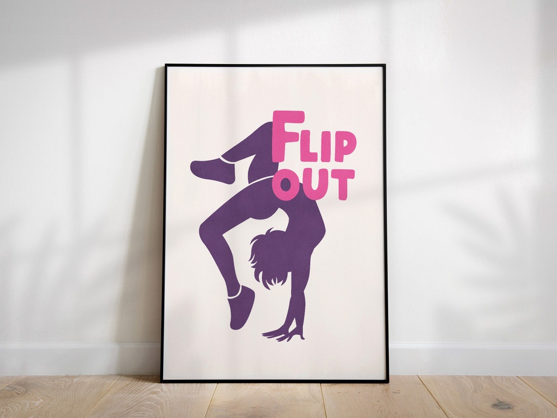 Flip Out Gymnastics Silhouette Pink Minimalist Sports Quote Poster - Image 3