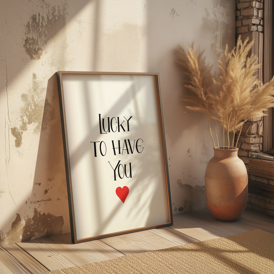 Lucky To Have You Minimalist Love Quote Poster with Red Heart - Image 3