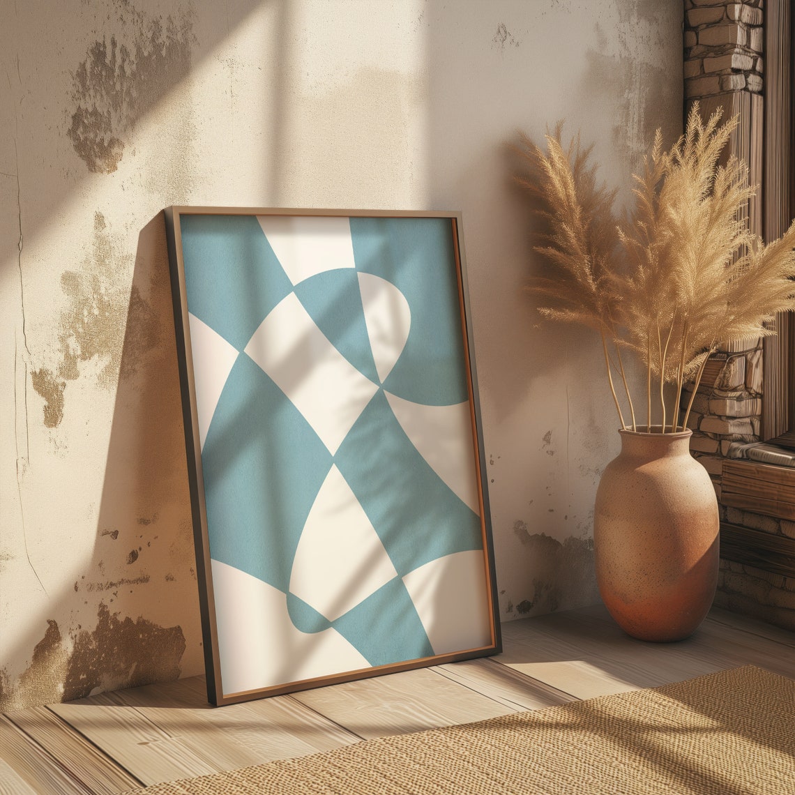 Light Blue Abstract Geometric Shapes Minimalist Canvas Poster - Image 2