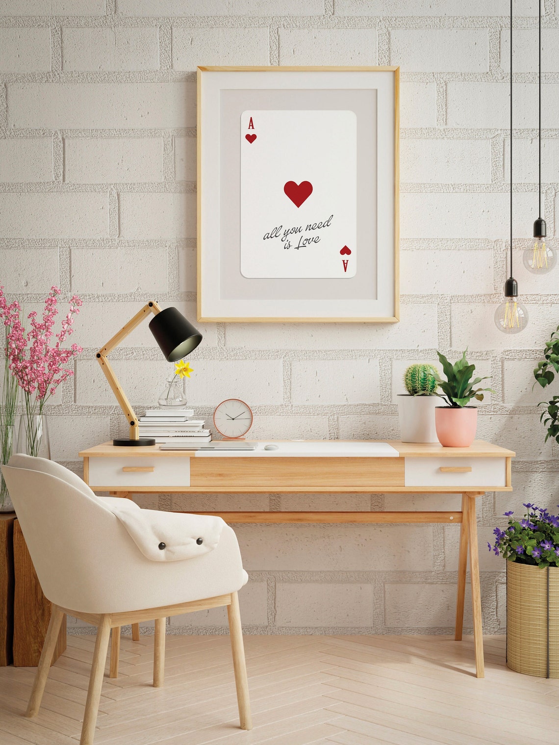 All You Need Is Love Ace of Hearts Card Retro Quote Poster Gift - Image 3