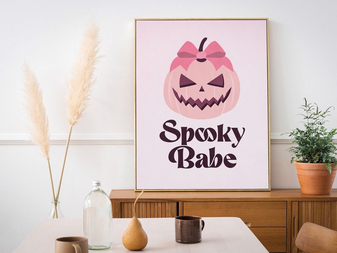 Spooky Babe Cute Girly Pink Halloween Jack-O-Lantern Bow Poster - Image 2