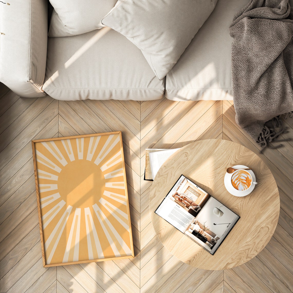 Mid Century Modern Sun Print in Warm Golden Neutral Color Tones - Image 3
