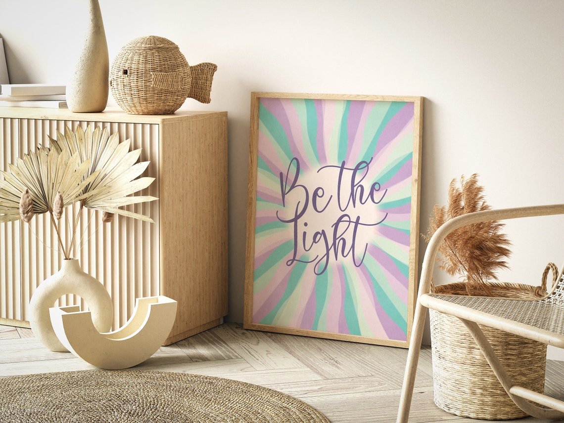 Be the Light Purple Groovy Sunburst Inspirational Quote Poster - Image 2