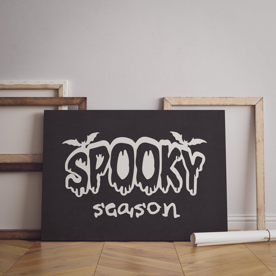 Bold Black Spooky Season Bat Lettering Halloween Canvas Wall Art - Image 2