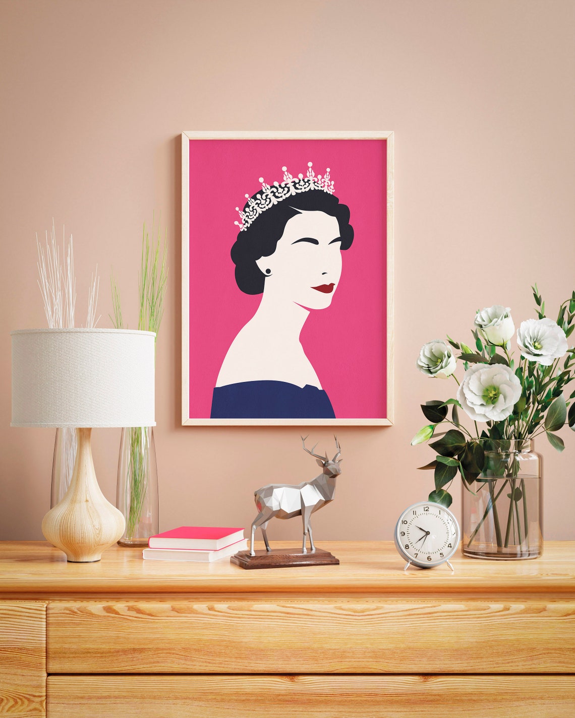 Queen Elizabeth II Bold Pink Pop Art Portrait Wall Art Decor - Image 3