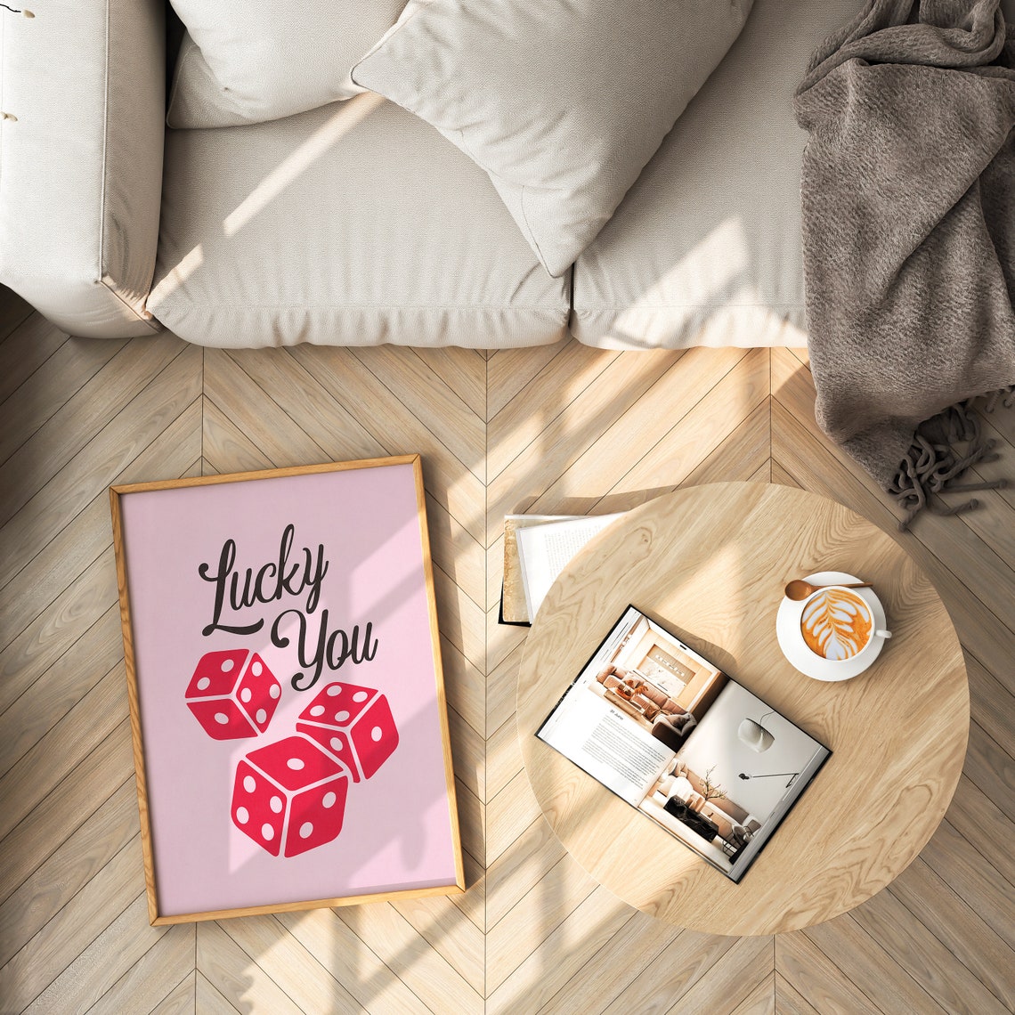 Lucky You Pink Retro Red Dice Fun Playful Minimalist Wall Art - Image 3