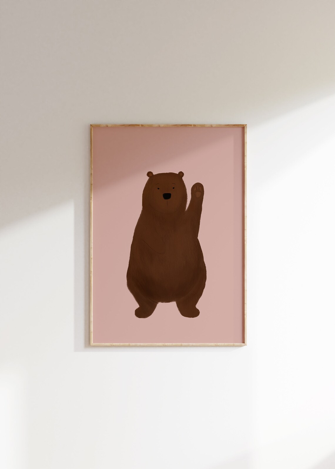Pale Pink Nursery Bear Art Print, Woodland Decor
