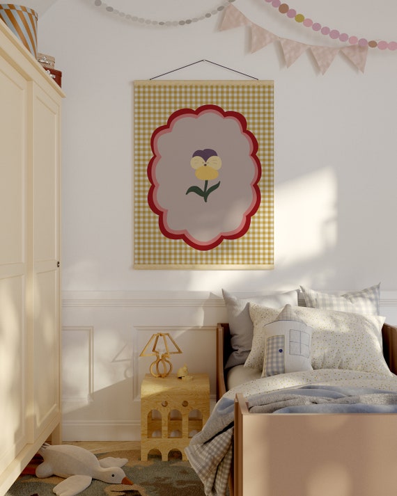 Smiley Flower Pansy Art Print, Girls Room Decor