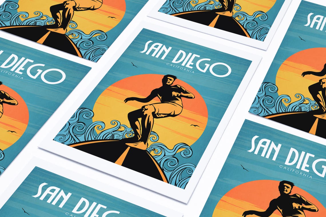 San Diego Travel Poster San Diego Travel Wall Art California Poster Retro Travel Poster Retro Travel Wall Art Surfing Poster - Image 4