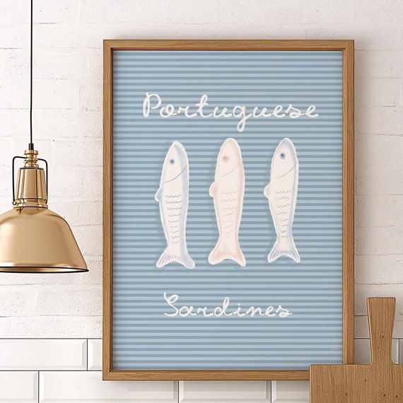 Kitchen Fish Poster Portuguese Sardines Art Only Kitchen Sardine Print Blue Fish Kitchen Food Art Sardines