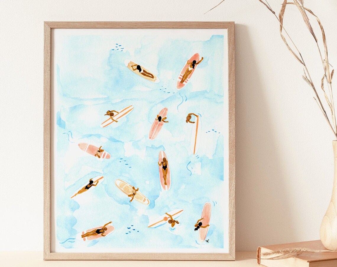 Surfers Summer Ocean Art Print, Watercolor Illustration - Image 3