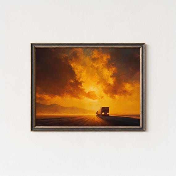 Outback Road Train Sunset Art Print Golden Australian Landscape