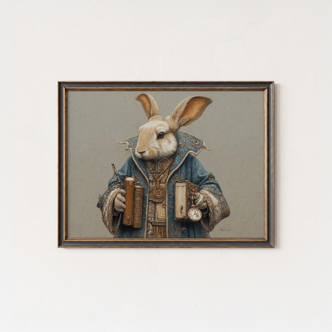 Victorian Scholar Rabbit Blue Coat Books Pocket Watch Poster