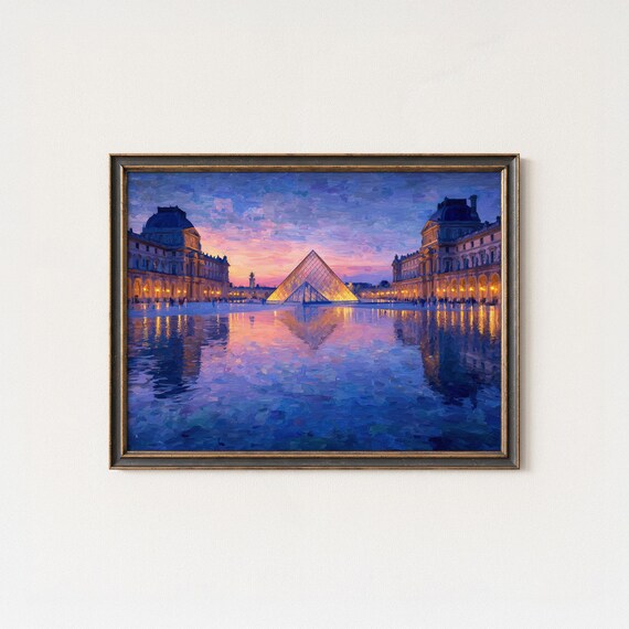 Louvre Pyramid Twilight Print Paris France European Cityscape Art