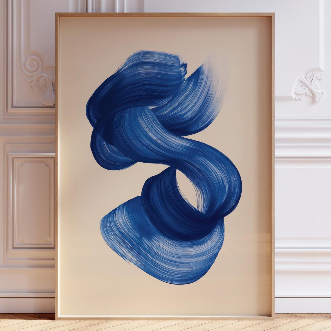 Navy Blue Abstract Brush Stroke Swirl Minimalist Contemporary Poster
