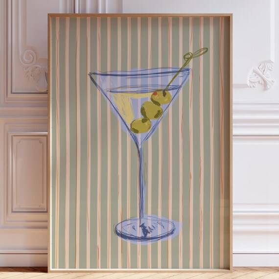 Retro Martini Glass With Olives Cocktail Bar Cart Art Poster