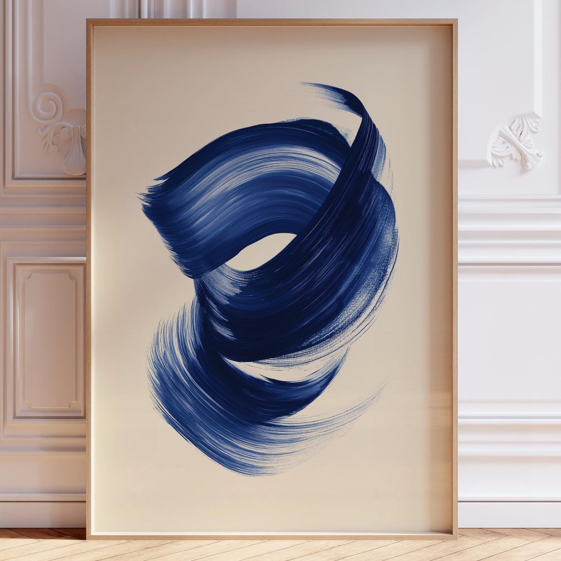 Navy Blue Brushstroke Swirl Minimalist Abstract Home Art Poster
