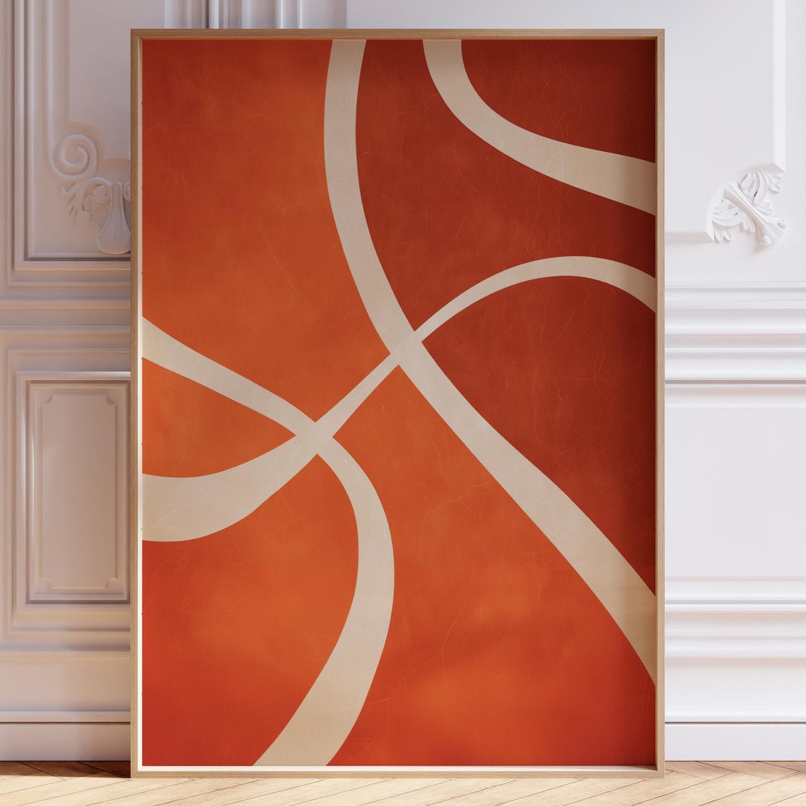 Orange Mid Century Abstract Ribbon Lines Modern Home Art Poster
