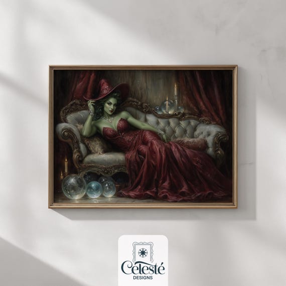 Glamorous Showgirl Witch Print Gothic Halloween Wall Art